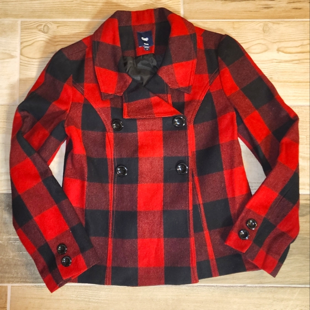 Buffalo Plaid Pea Coat - Picture 1 of 6